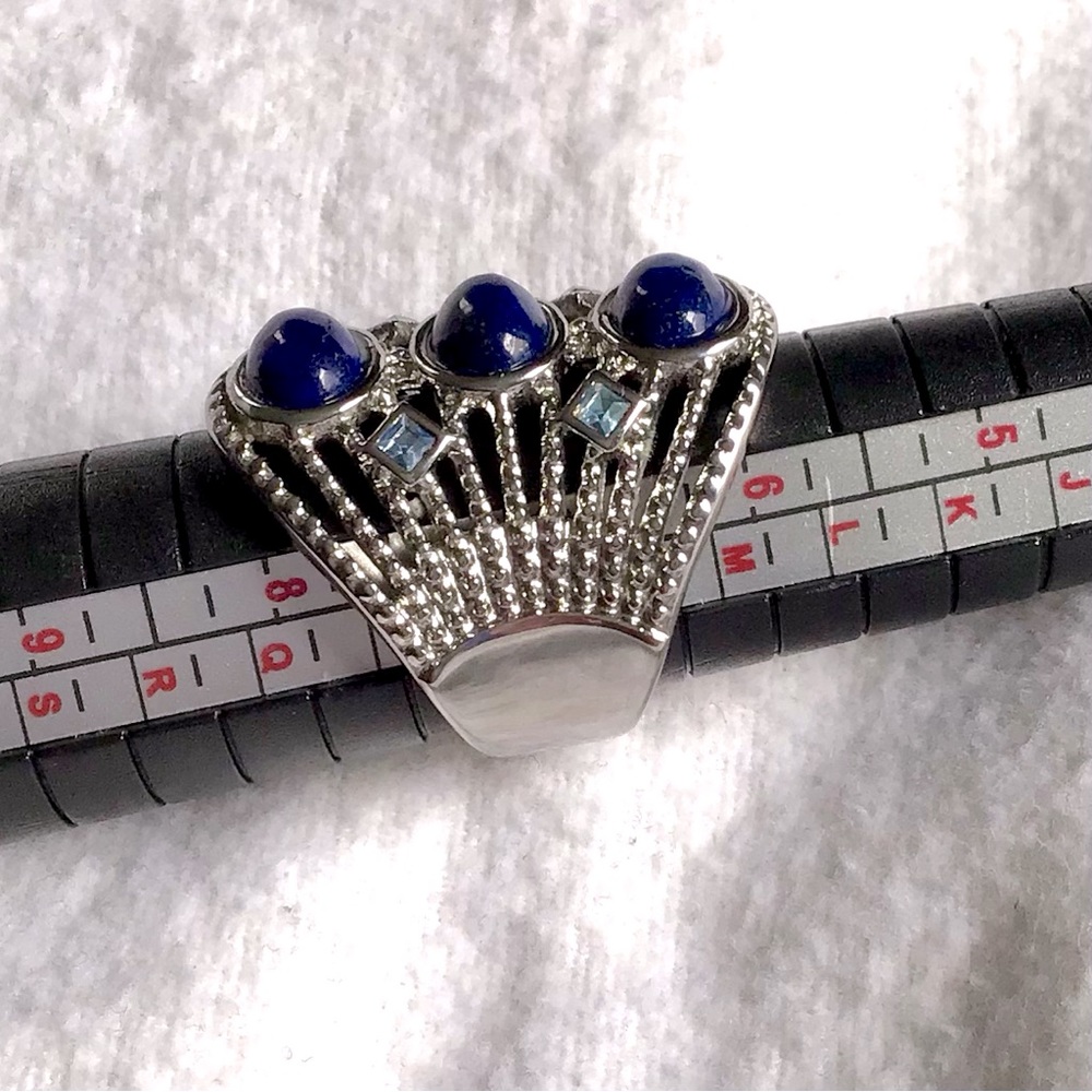 Lapis Lazuli 3 Stone Ring With Blue Austrian Crystal in Stainless Steel - Picture 4 of 6